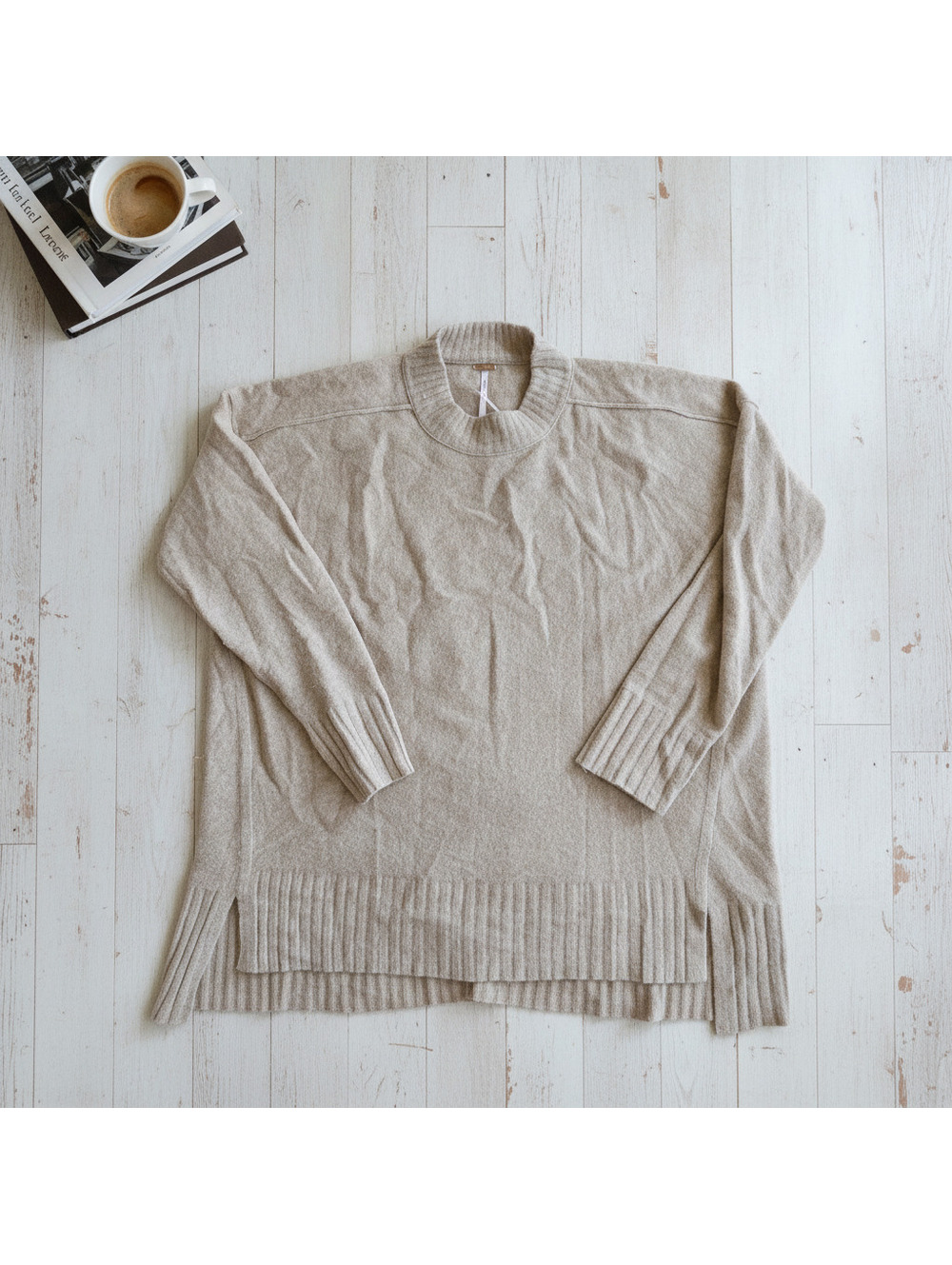 FREE PEOPLE Oversized Easy Street Tunic Sweater Beige Size S